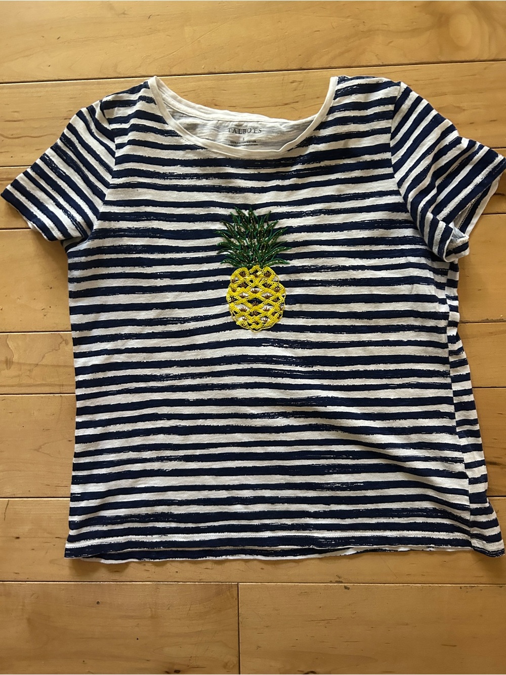 Talbots Women’s Size S Navy & White Striped Pineapple Tee